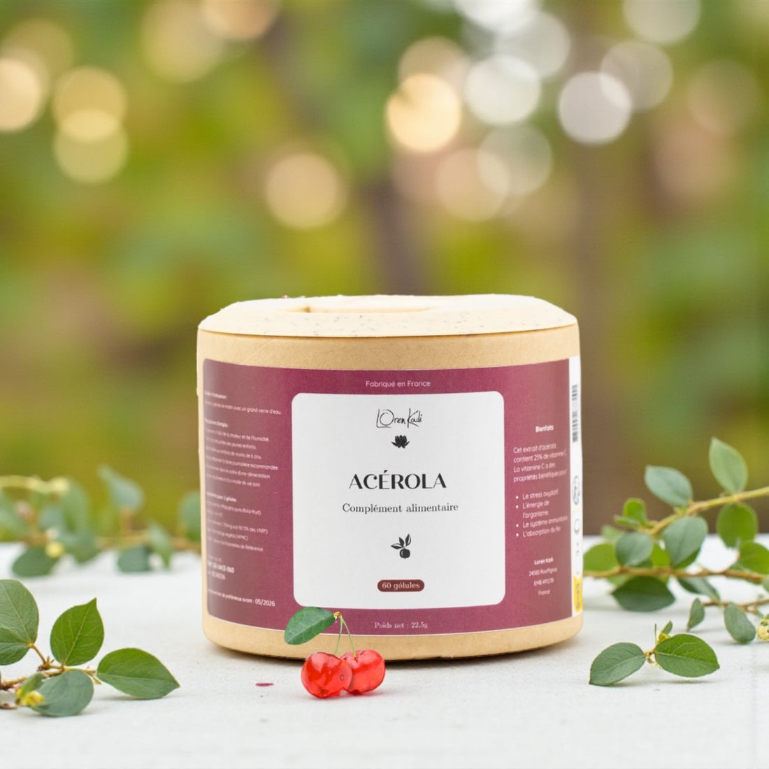 Acérola - Extrait bio - 60 gélules - Pot kraft