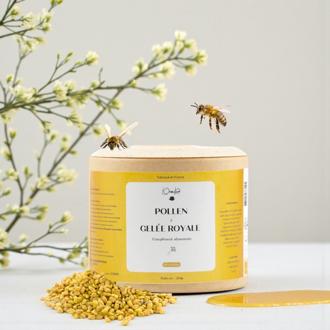 Pollen &amp; Gelée Royale - 60 gélules - Pot kraft