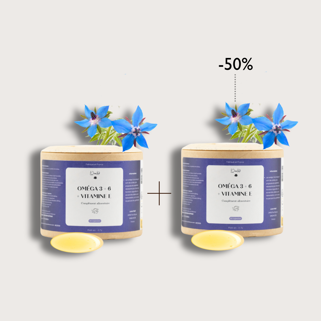 Omega 3-6 &amp; Vitamine E - 2 x 60 gélules - Pot kraft