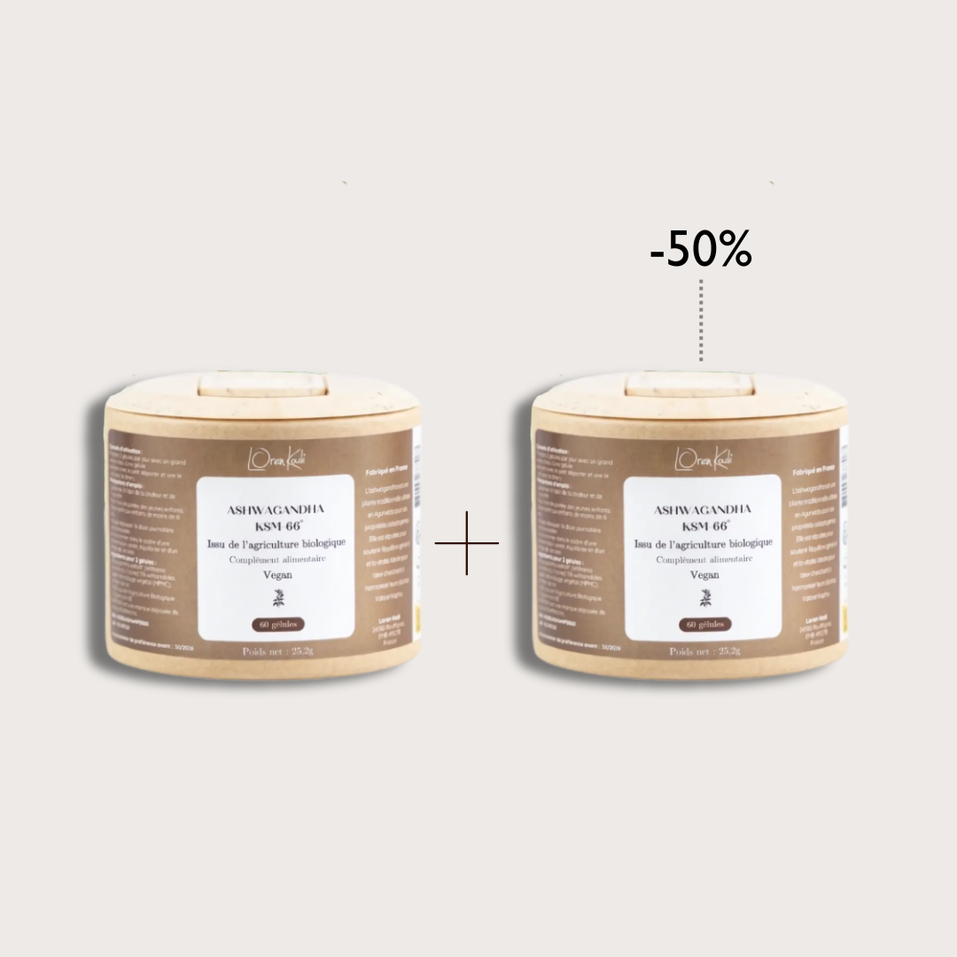 Ashwagandha KSM-66 - Extrait bio - 2 x 60 gélules - Pot kraft - Vegan