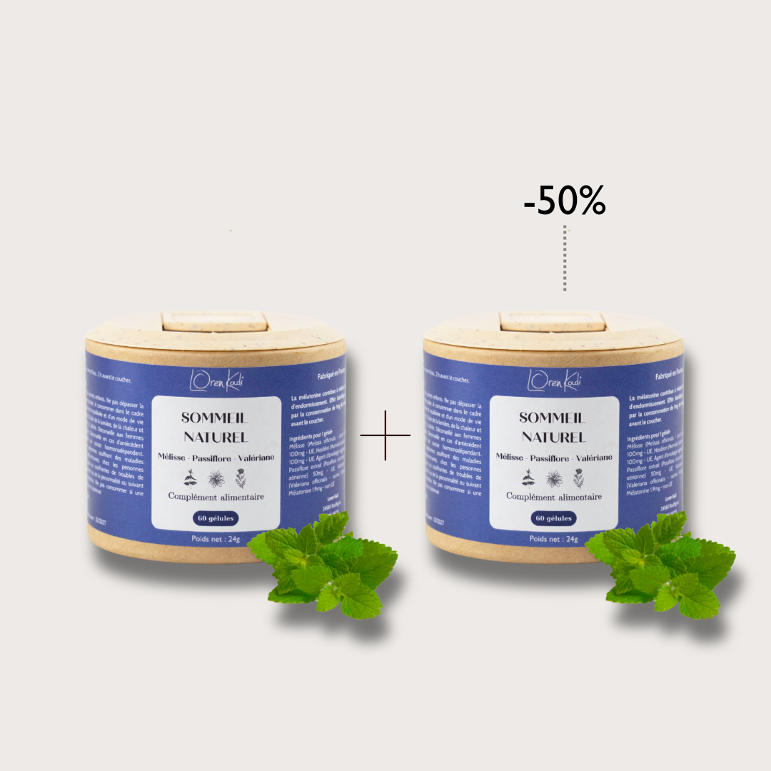 Sommeil naturel - Mélatonine &amp; plantes relaxantes - 2 x 60 gélules - Pot kraft