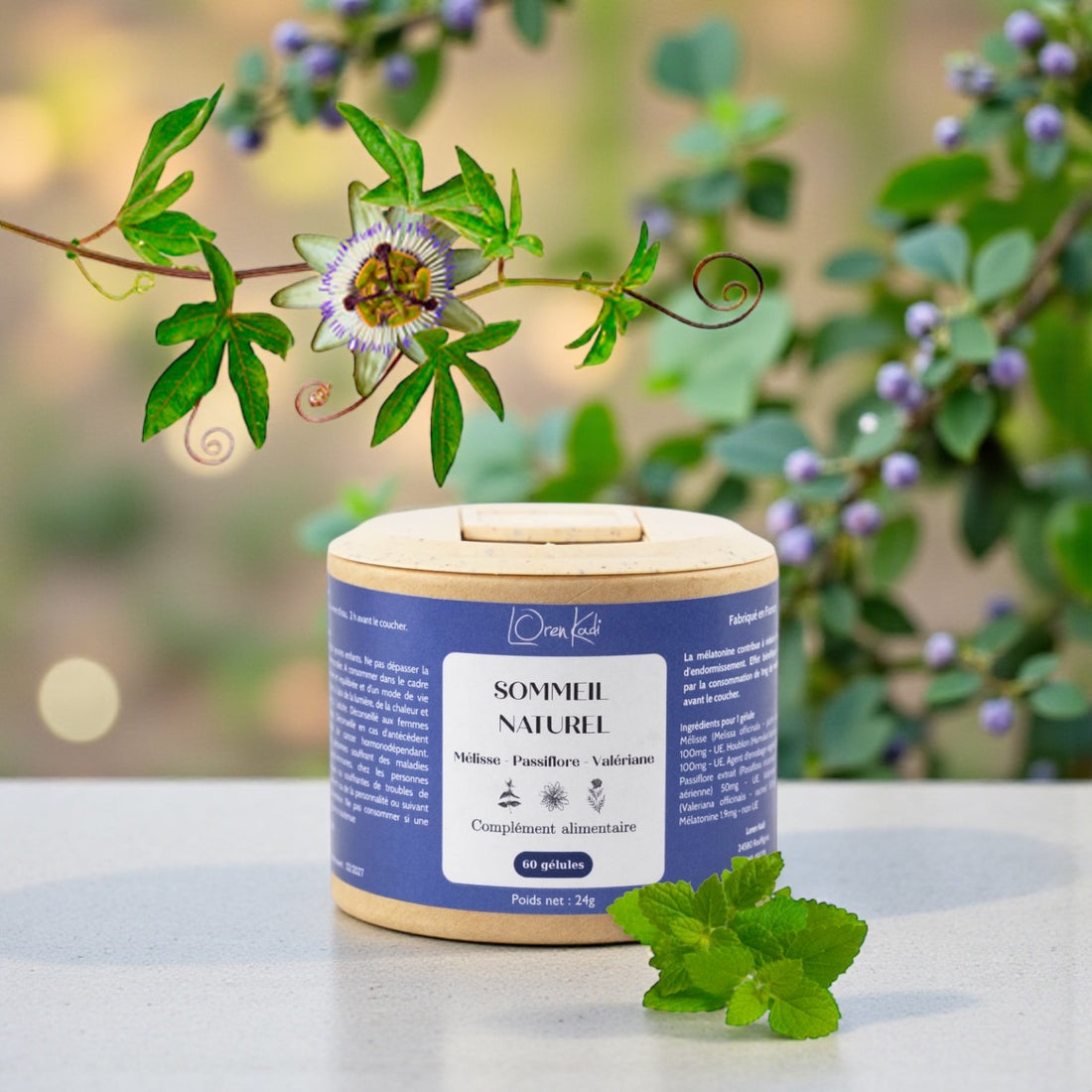 Sommeil naturel - Mélatonine &amp; plantes relaxantes - 60 gélules - Pot kraft