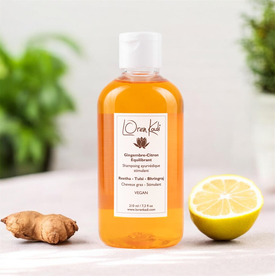 shampoing ayurvédique purifiant au gingembre et citron vegan